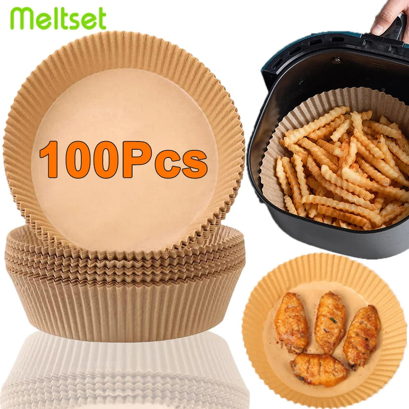 Air Fryer Papel descartável, papéis de cozimento antiaderentes Airfryer, forros redondos, acessórios de cozinha, 50 pcs, 100pcs