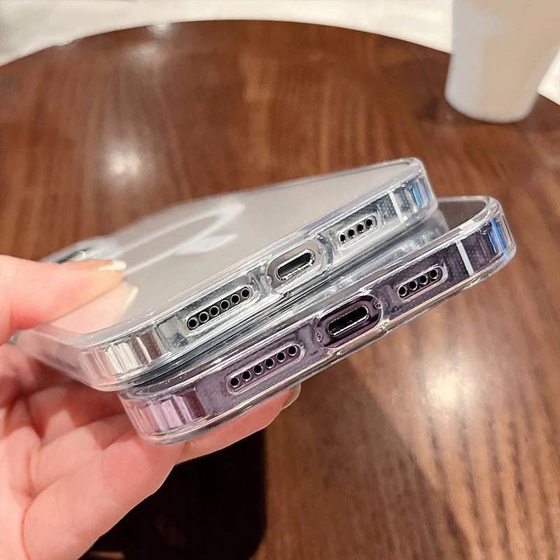 Magesafe magnético transparente caso de carga inalámbrica para iPhone 11 12 13 14 15 16 Pro Max Plus Mini X 7 8 cubierta de PC a prueba de golpes