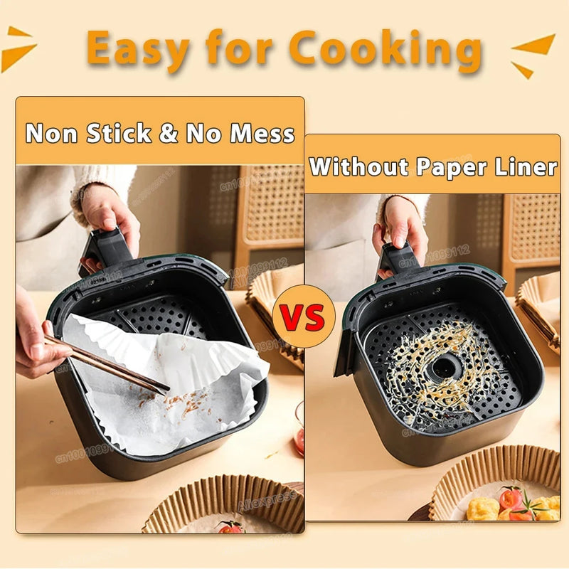 Air Fryer Papel descartável, papéis de cozimento antiaderentes Airfryer, forros redondos, acessórios de cozinha, 50 pcs, 100pcs