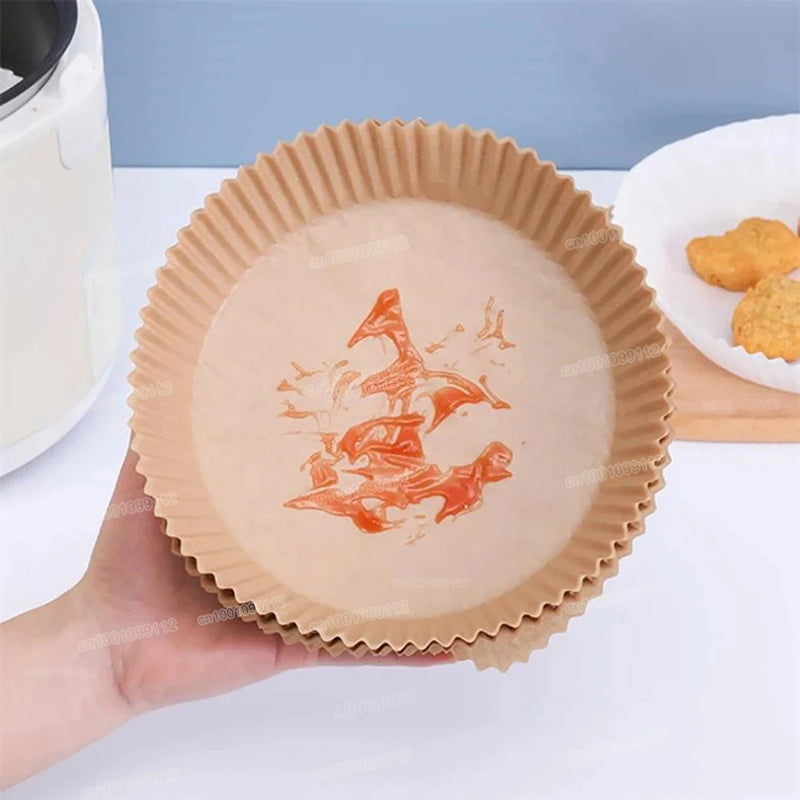 Air Fryer Papel descartável, papéis de cozimento antiaderentes Airfryer, forros redondos, acessórios de cozinha, 50 pcs, 100pcs